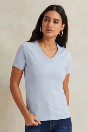 Women Blue Short Sleeve Basic T-Shirt